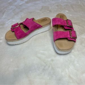 Clarks Collection Ultimate Comfort Pink Buckle Platform Beach Sandals Size 8.5